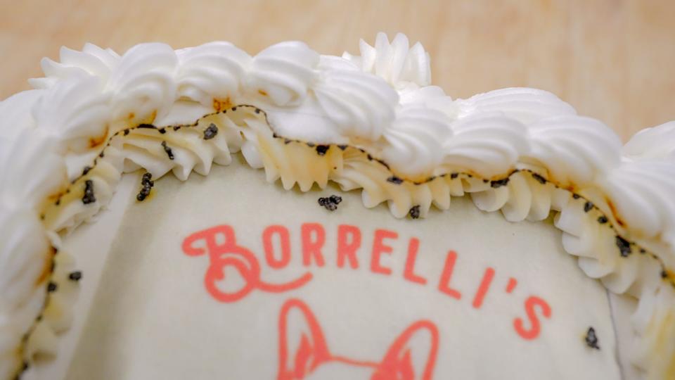 The edges of a Burn Away Cake at Borrelli's Pastry Shop.