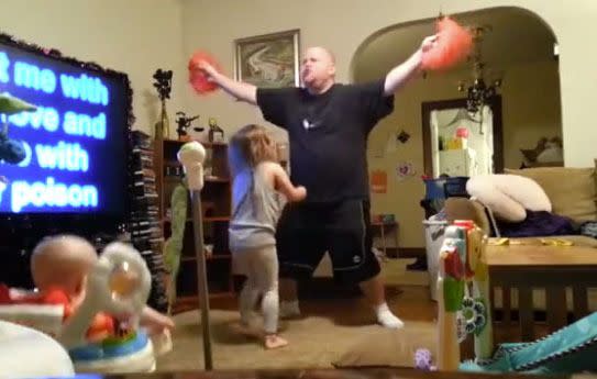 The dad danced and mimed to Katy Perry's hit song, E.T.