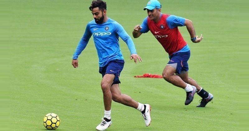 MS Dhoni and Virat Kohli enjoying Football (Photo- Twitter)