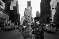 <p>Catherine McGann snapped this shot of RuPaul and Tommy Boy Records executive Monica Lynch in Times Square, N.Y.C., in November 1992.</p>