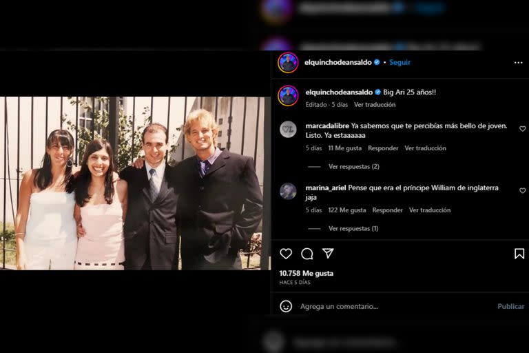 Ariel Ansaldo compartió una foto de su juventud y causó grandes repercusiones (Foto Instagram @elquinchodeansaldo)