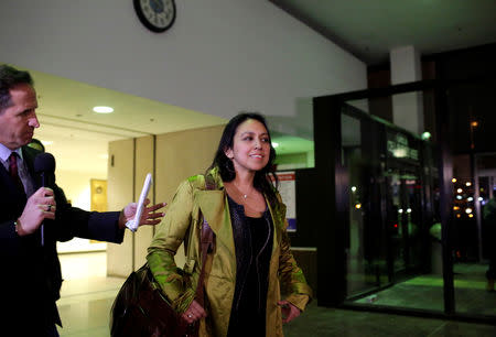 Attorney Gloria Schmidt (C), who is representing the two Nigerian brothers in the Jussie Smollett attack walks to a news conference at the Leighton Criminal Court Building in Chicago, Illinois, U.S., February 20, 2019. REUTERS/Joshua Lott