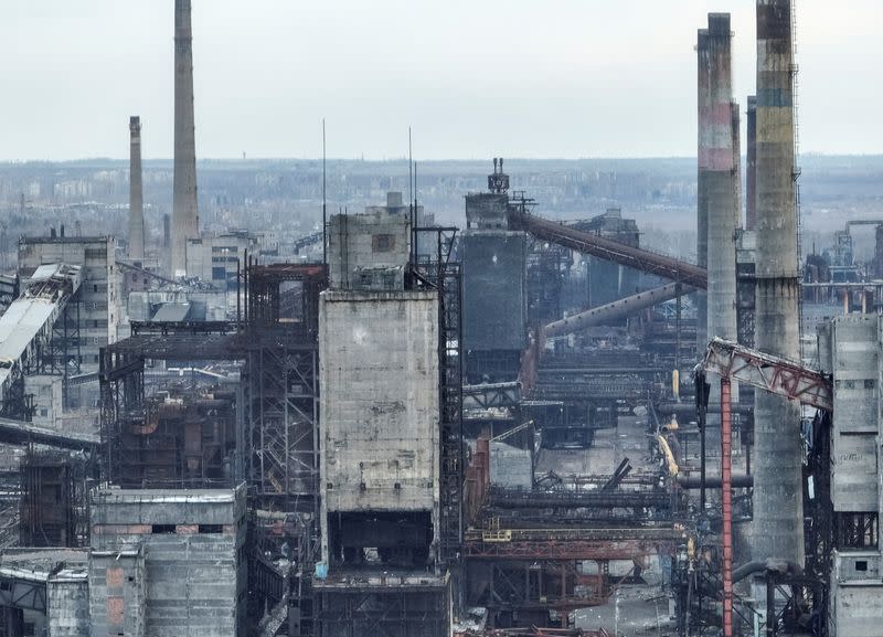 FILE PHOTO: A drone view shows of the Avdiivka Coke and Chemical Plant in the town of Avdiivka