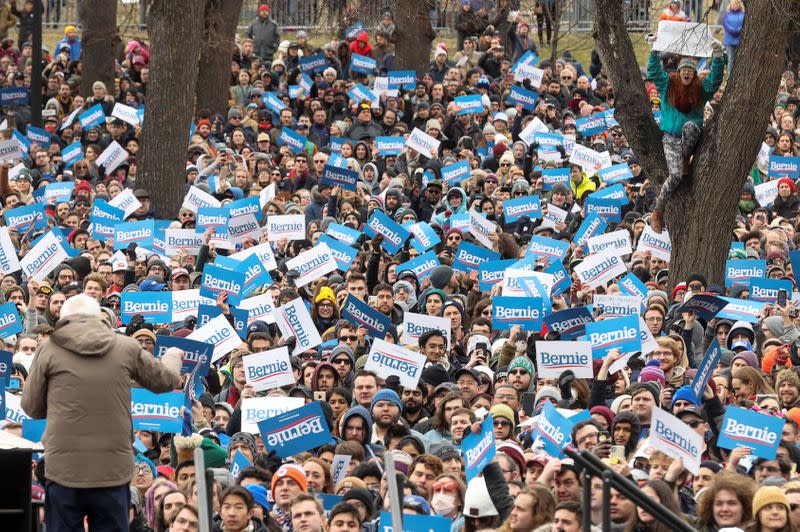 Democratic 2020 U.S. presidential candidate Senator Bernie Sanders rallies with supporters in Boston