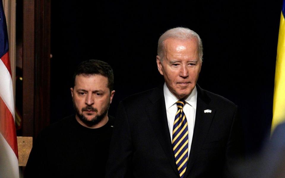 Joe Biden and Volodymyr Zelensky during a news conference at the White House