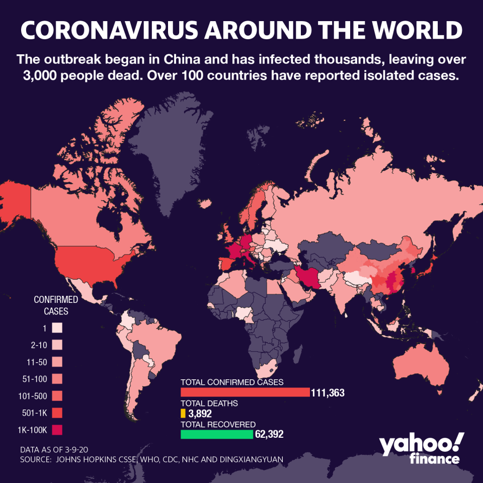 The state of coronavirus infections around the worlds. (Graphic: David Foster/Yahoo Finance)