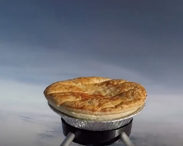 A pie has been launched into space ahead of a world pie-eating competition