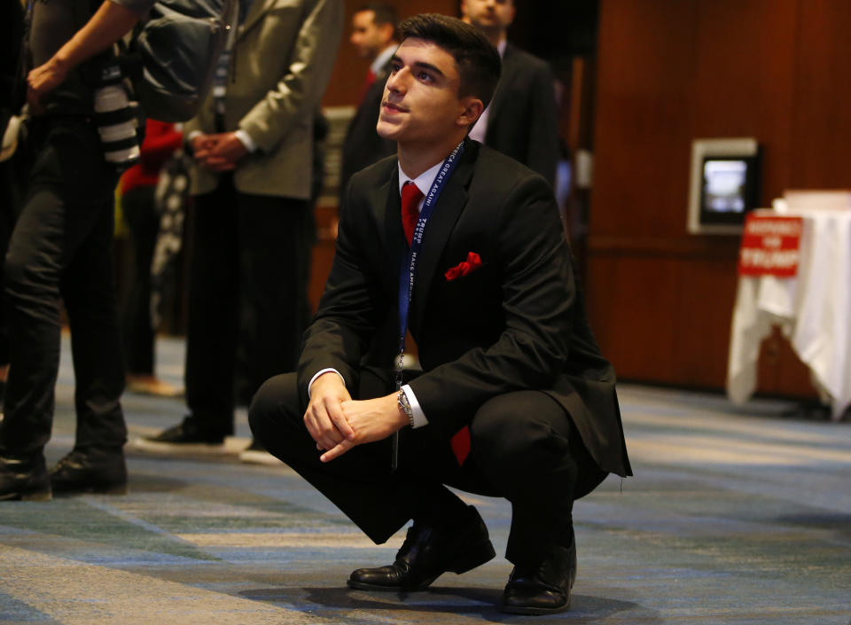 A Donald Trump supporter watches the returns at Republican presidential nominee Donald Trumps election night event at the New York Hilton Midtown in New York, on Nov. 8.