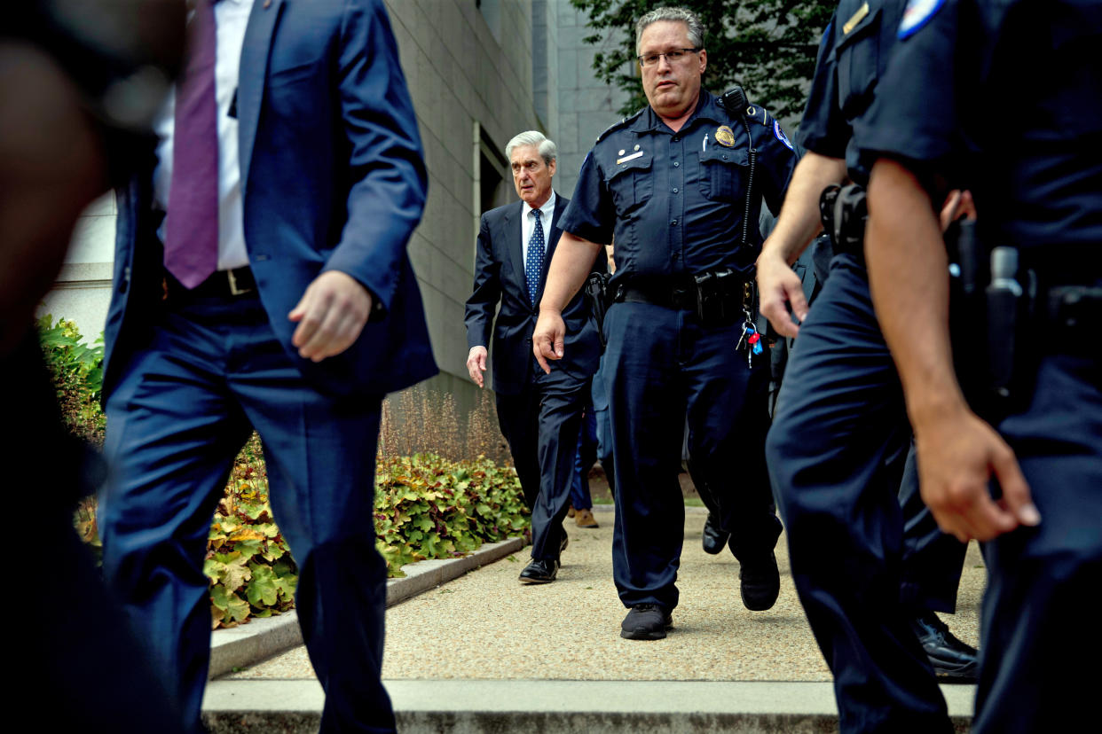 Robert Mueller, who as special counsel led the investigation into Russian links to people associated with President Donald Trump’s 2016 presidential campaign, leaves a government office building in Washington, July 24, 2019. (Anna Moneymaker/The New York Times)