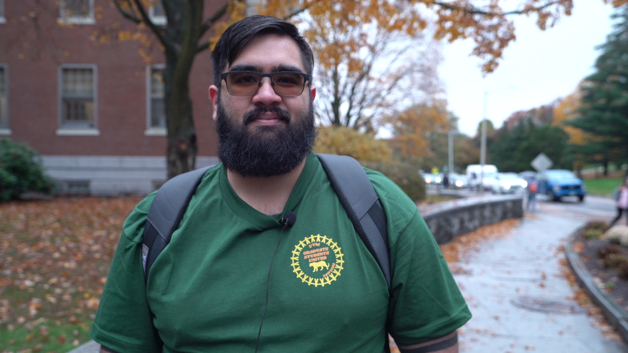 Marc Feinstein, a graduate student at University of Vermont and organizer with UVM Graduate Students United, photographed on Oct. 30, 2023.