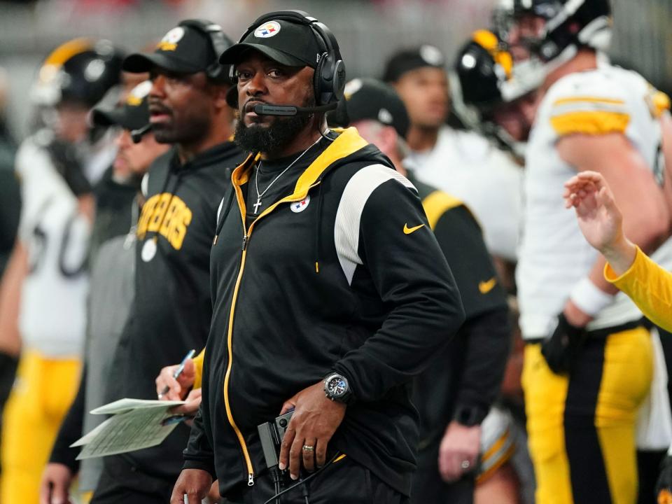 Mike Tomlin looks on during a game against the Atlanta Falcons.