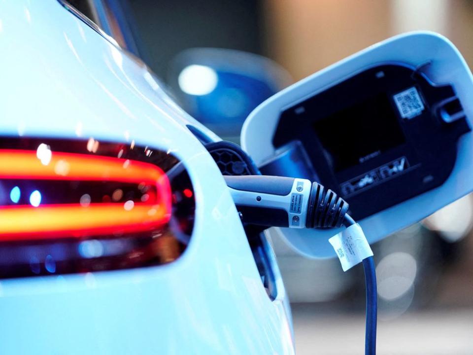 FILE PHOTO: A charging port is seen on a Mercedes Benz EQC 400 4Matic electric vehicle at the Canadian International AutoShow in Toronto