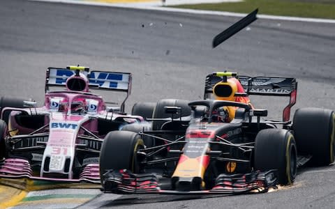 Ocon and Verstappen collide - Credit: Getty Images