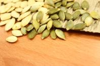 <p>Pumpkin seeds are fairly low carb. Stick them in under the grill or in a dry frying pan to really crisp up and bring out that delicious nutty flavour - watch the like a hawk though as they burn very quickly. Sprinkle with salt and you’ve got yourself a healthy tasty snack. </p><p><i>[Photo: pixabay]</i></p>