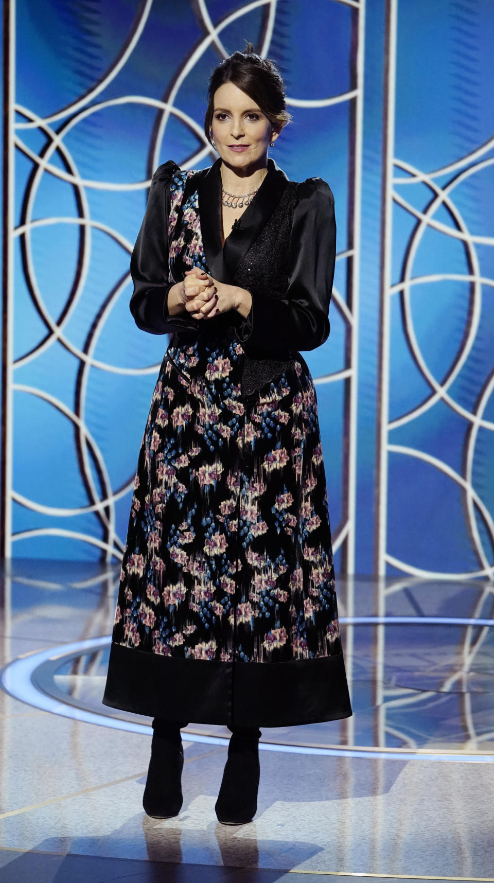 78th ANNUAL GOLDEN GLOBE AWARDS -- Pictured: Co-host Tina Fey speaks onstage at the 78th Annual Golden Globe Awards held at the Rainbow Room on February 28, 2021 -- (Photo by: Peter Kramer/NBC)