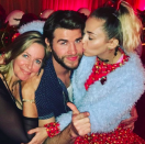 <p>The actor’s mother, Leonie Hemsworth, also joined in the fun. The actress got a kiss from Miley while his mom rested her head on his shoulder. “Whatever,” he wrote. (Photo: <a rel="nofollow noopener" href="https://www.instagram.com/p/BOeW9mcjEK-/?taken-by=liamhemsworth&hl=en" target="_blank" data-ylk="slk:Instagram;elm:context_link;itc:0" class="link ">Instagram</a>) </p>