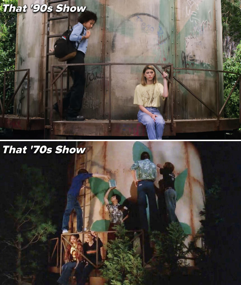 The teens standing at the water tower in both shows