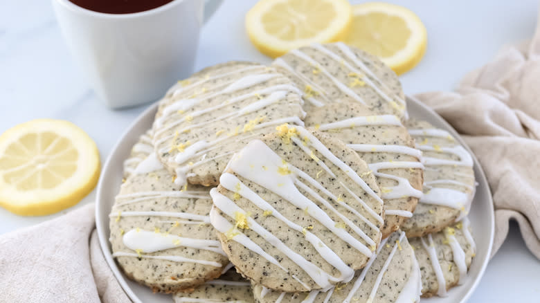 plated lemon-glazed Earl Grey cookies