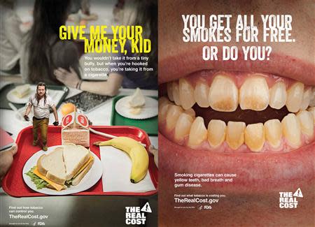 Anti-smoking posters being issued by the FDA. A major new anti-tobacco campaign will be launched in the United States next week aimed at vulnerable teenagers on the cusp of becoming addicted to cigarettes. REUTERS/FDA