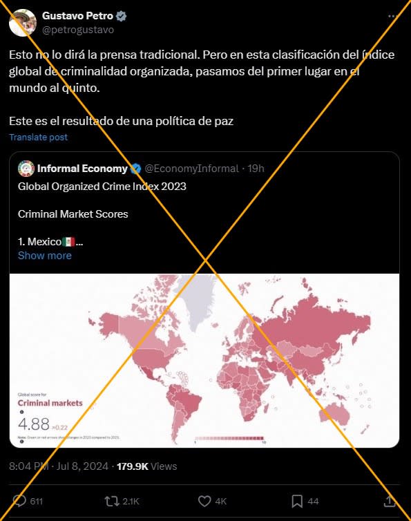 <span>Captura de pantalla de una publicación en X hecha el 10 de julio de 2024</span>