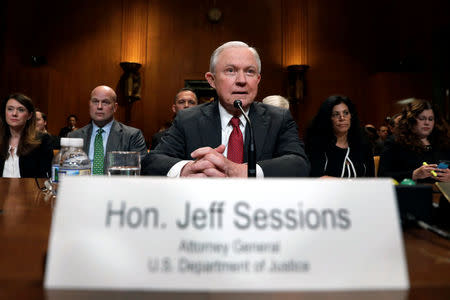 U.S. Attorney General Jeff Sessions waits to testify before a Senate Appropriations Commerce, Justice, Science, and Related Agencies Subcommittee hearing on the proposed budget estimates for the Justice Department, on Capitol Hill in Washington, U.S., April 25, 2018. REUTERS/Yuri Gripas