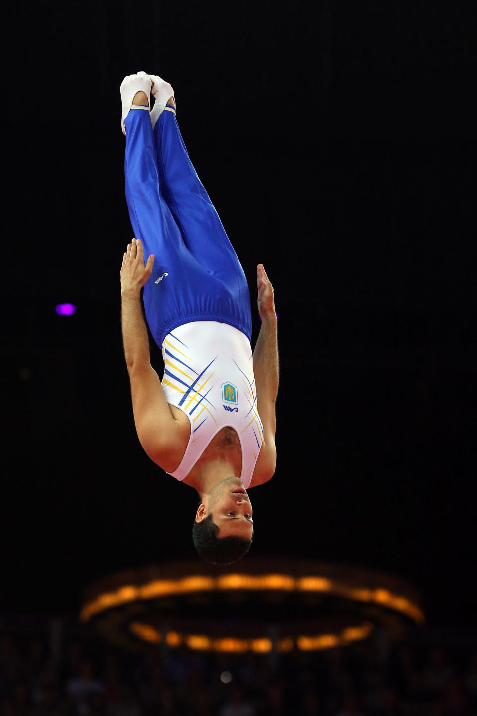 LONDON, ENGLAND - AUGUST 03: Yuriy Nikitin of Ukraine competes on the Men's Trampoline during Day 7 of the London 2012 Olympic Games at North Greenwich Arena on August 3, 2012 in London, England. (Photo by Cameron Spencer/Getty Images)