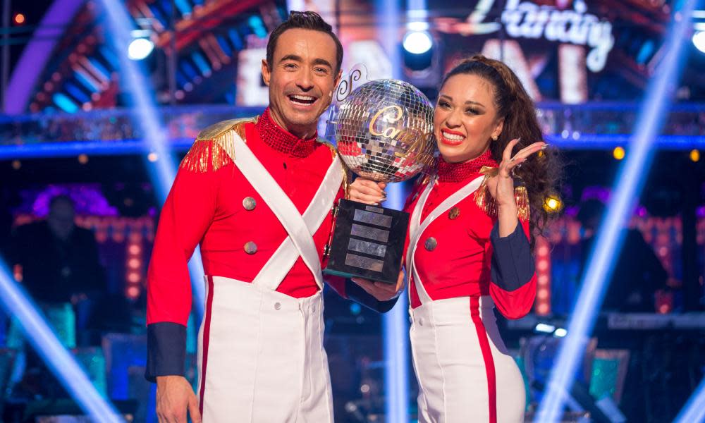 Katya Jones and Joe McFadden with the trophy after winning the final of the final.