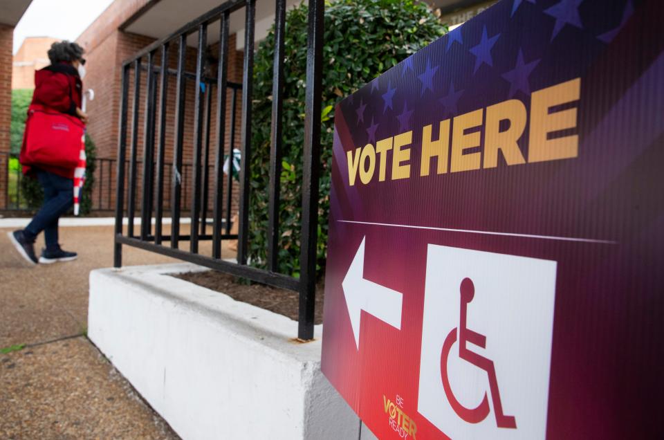 A voter walks into the polling location at Mississippi Boulevard Christian Church in Memphis, Tenn., on Tuesday, March 5, 2024.