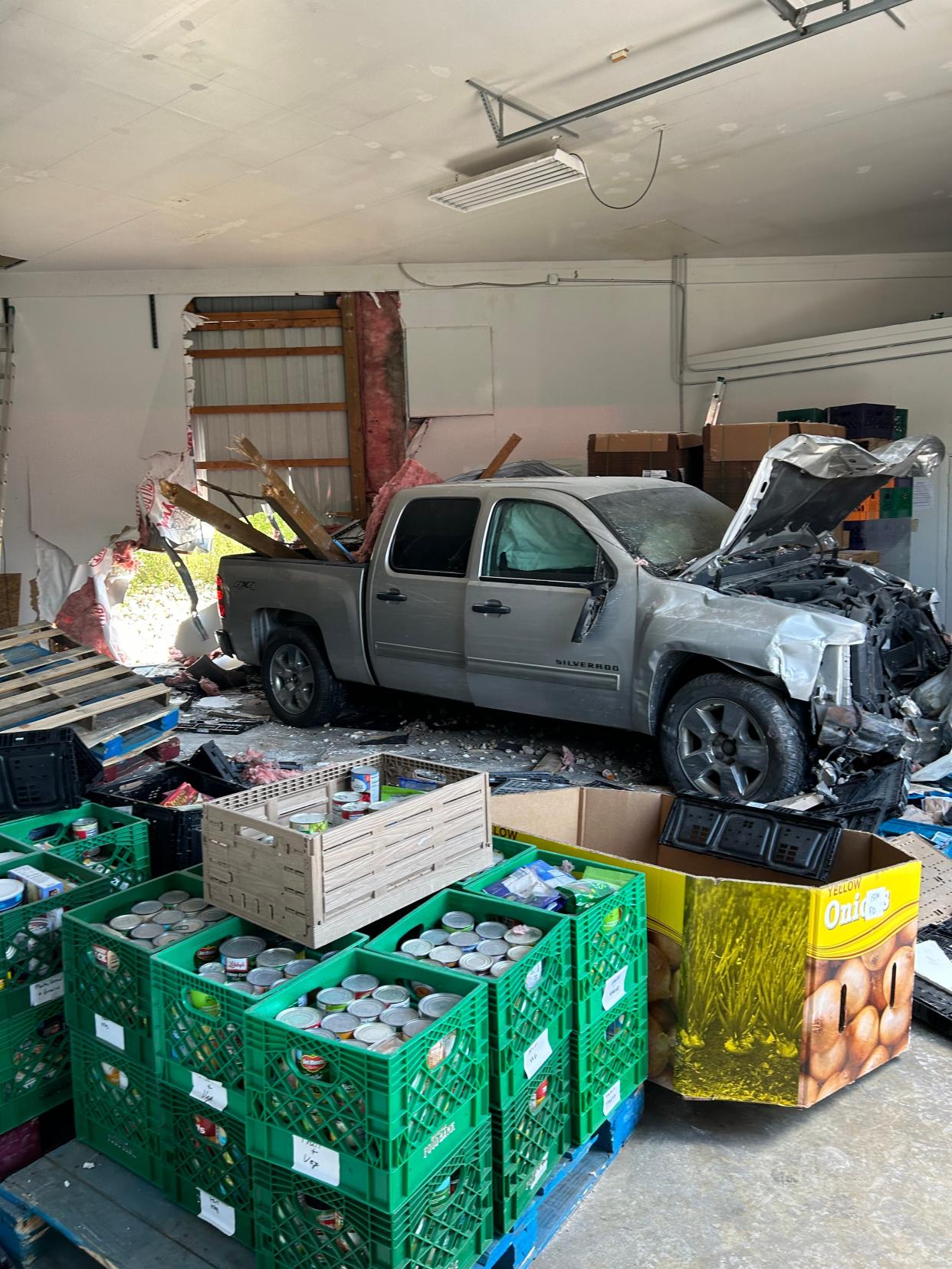 A pickup truck drove into the Dan Taylor Annex at Hoosier Hills Food Bank at approximately 1:41 p.m. on Sunday, April 21, 2024.