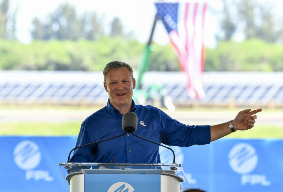 Eric Silagy, President and CEO of Florida Power and Light, addresses the crowd during the commissioning of the new Discovery solar energy center across from Kennedy Space Center Visitor Complex. Craig Bailey/FLORIDA TODAY via USA TODAY NETWORK