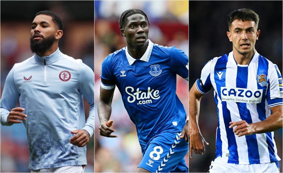 Targets: Midfield trio Douglas Luiz, Amadou Onana and Martin Zubimendi are all on Arsenal's radar (Getty Images)