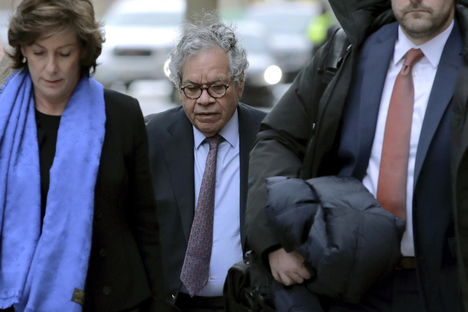 Insys Therapeutics founder John Kapoor arrives for sentencing at federal court on Thursday, Jan. 23, 2020, in Boston. Kapoor was convicted in a bribery and kickback scheme that prosecutors said helped fuel the opioid crisis. He and others in the company were accused of paying millions of dollars in bribes to doctors across the nation to prescribe the company's highly addictive fentanyl spray, known as Subsys. (AP Photo/Charles Krupa)