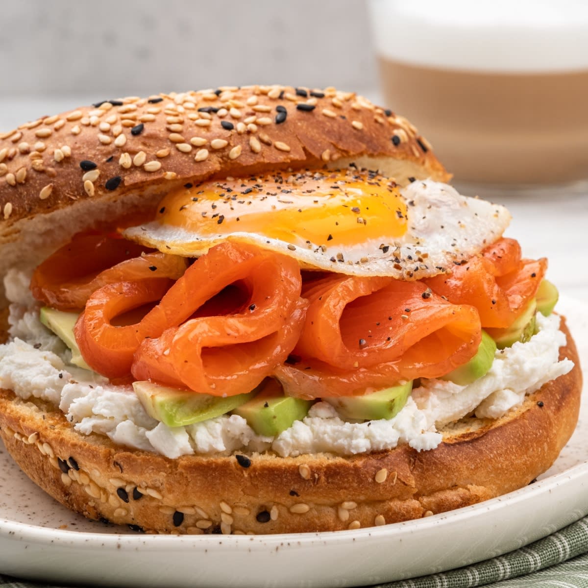 smoked salmon and egg bagel