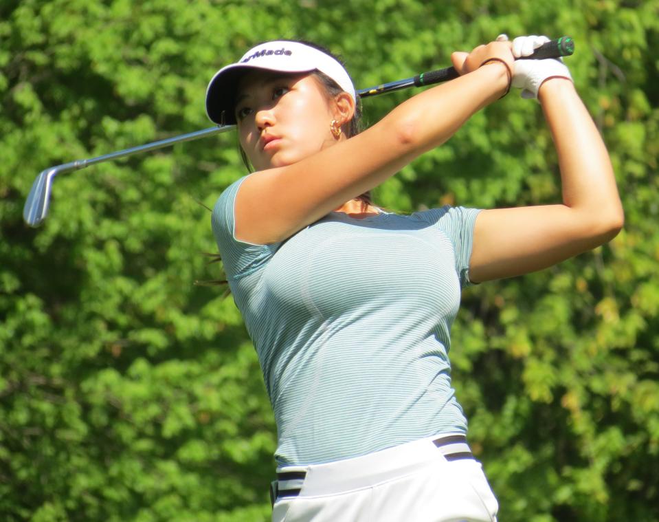 Holy Angels junior Angelina Kim repeated as titlist at the Bergen County Girls Golf Championship at Soldier Hill GC in Emerson on Wednesday, May 1, 2024.