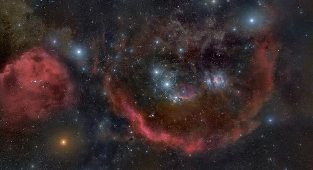 Highly Commended (Deep Space) 'Orion, Head to Toe' by Rogelio Bernal Andreo (USA) The bright stars of the Orion constellation seen within a skyscape of fainter stars, gas and dust, which is invisible to the naked eye. Orion is laid out from left to right in this photograph while a huge cloud of gas and dust in which new stars are forming lies below the three stars of Orion’s belt; bright red and blue supergiant stars mark his shoulder and knee. The long exposure time and use of special filters allows us to see the hidden beauty behind this familiar constellation.