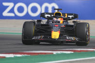 Red Bull driver Max Verstappen, of the Netherlands, competes during the Formula One U.S. Grand Prix auto race at Circuit of the Americas, Sunday, Oct. 23, 2022, in Austin, Texas. (AP Photo/Charlie Neibergall)