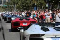 Parade of Lamborghinis in Miami