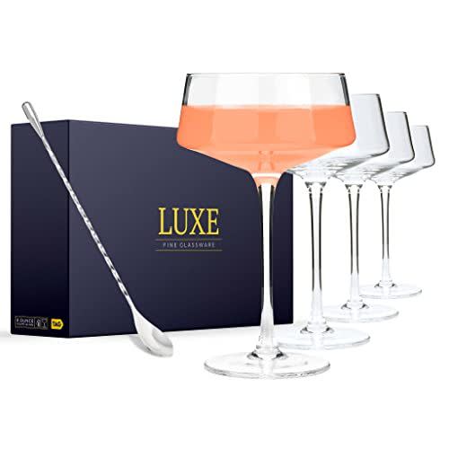 LUNA & MANTHA Unique Martini Glasses, Set of 4