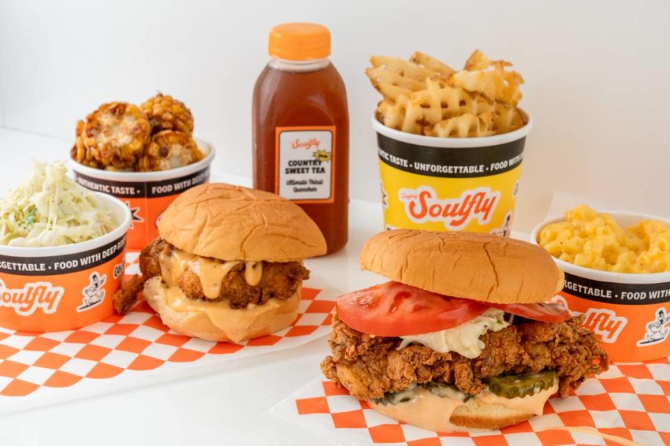 Among Soulfly Chicken’s offerings are sandwiches and sides like cole slaw, mac and cheese, fried corn, fries and sweet tea. The location offers takeout and delivery only.