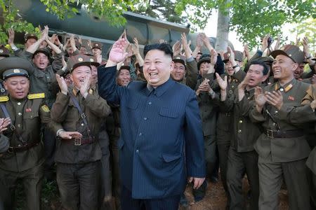 North Korean leader Kim Jong Un inspects the intermediate-range ballistic missile Pukguksong-2's launch test in this undated photo released by North Korea's Korean Central News Agency (KCNA) May 22, 2017. KCNA/via REUTERS