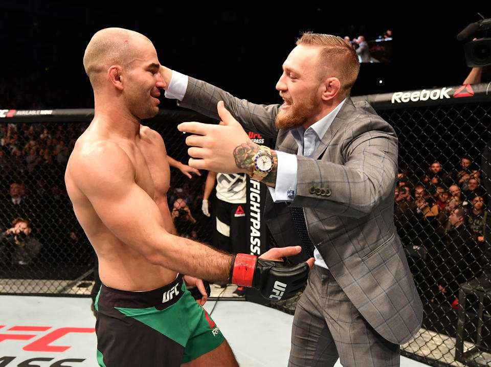 Artem Lobov (left) and Conor McGregor, once close friends and teammates, are now involved in multimillion dollar litigation. (Brandon Magnus/Zuffa LLC/Zuffa LLC via Getty Images)