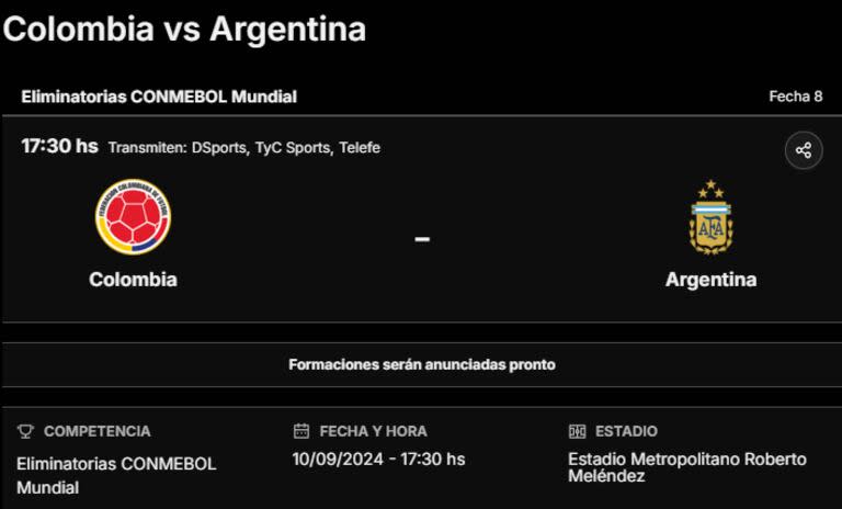 La previa de Colombia vs. Argentina, por las eliminatorias al Mundial 2026, en canchallena.com