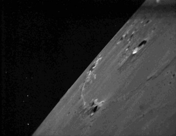 NASA's Lunar Atmosphere and Dust Environment Explorer (LADEE) observatory successfully downlinked images of the moon and stars taken by onboard camera systems, known as star trackers. The image shown here was acquired on Feb. 8, 2014.