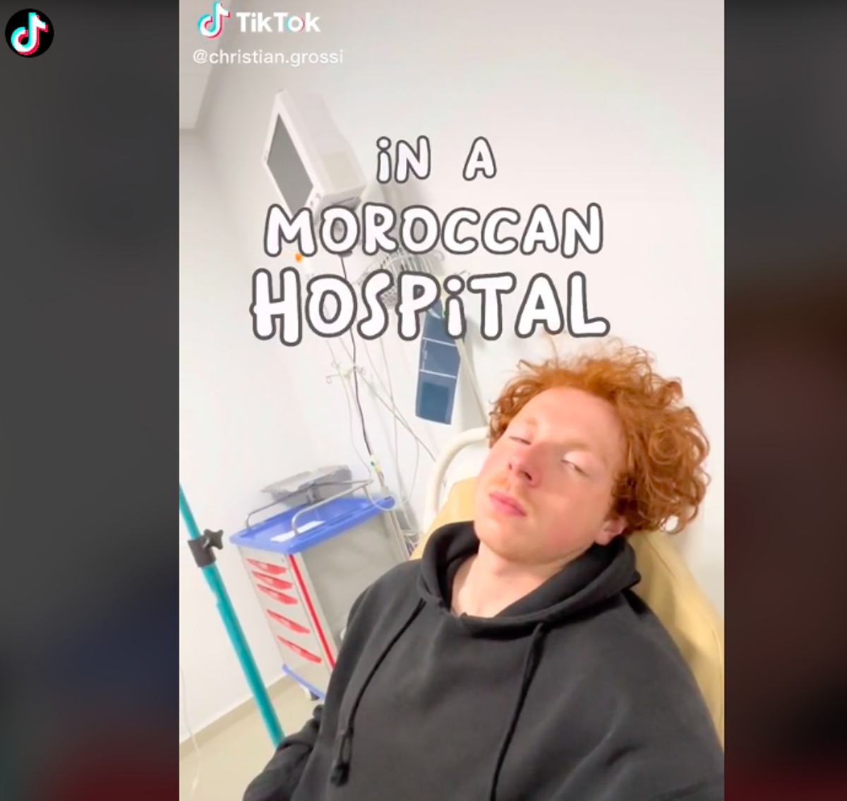 Christian Grossi, 23, fell ill while travelling in Morocco and was left stunned by the medical bill he was handed for an overnight stay at a hospital in the North African country. (TikTok/@Christian.grossi)