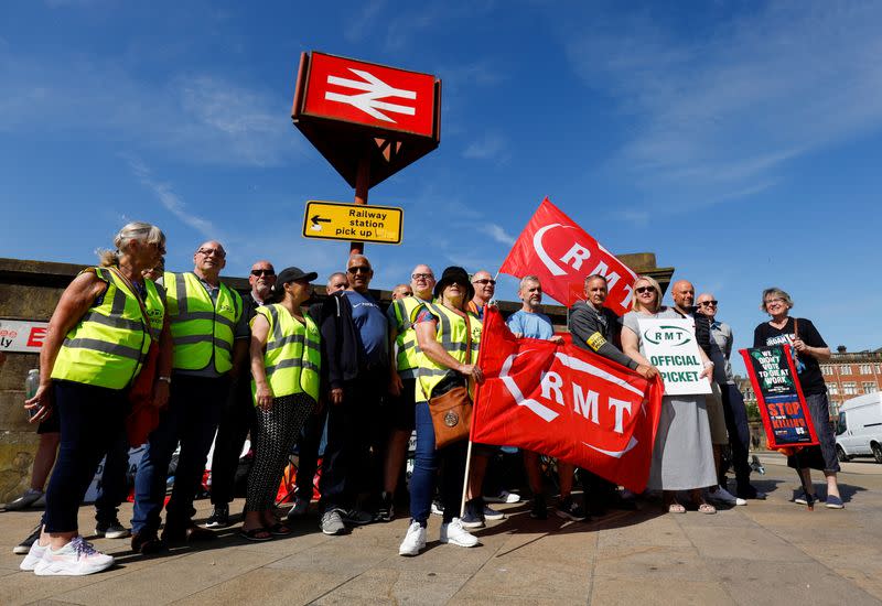 Rail workers strike outside Preston Station