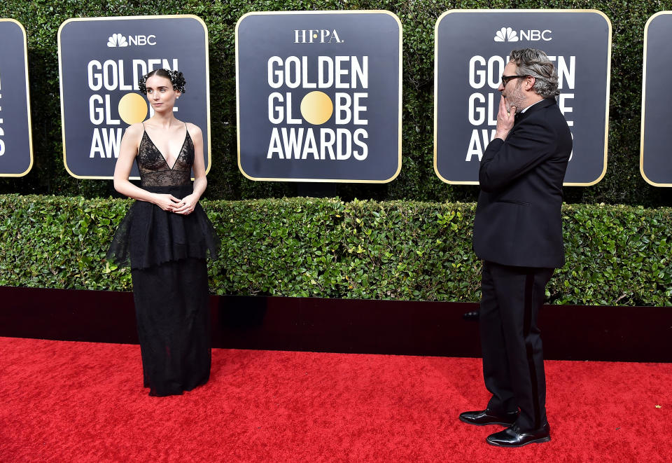 BEVERLY HILLS, CALIFORNIA - JANUARY 05: Rooney Mara and Joaquin Phoenix attend the 77th Annual Golden Globe Awards at The Beverly Hilton Hotel on January 05, 2020 in Beverly Hills, California. (Photo by Axelle/Bauer-Griffin/FilmMagic)