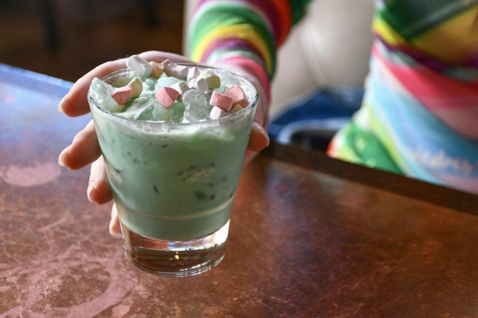 A green Grasshopper, one of the special St. Patrick's Day cocktails at City Works in Pittsburgh's Market Square.