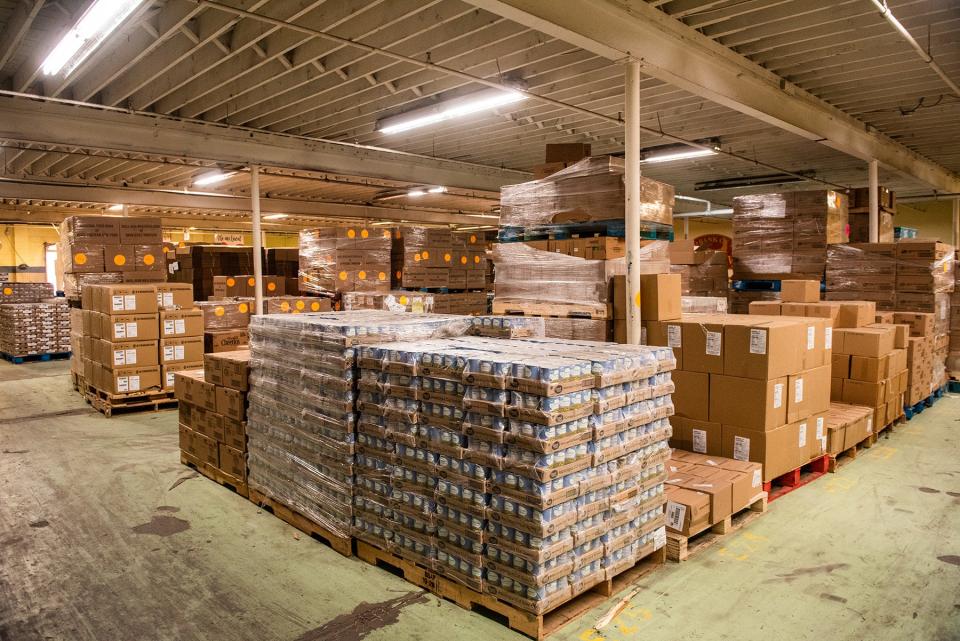 Donated goods sit in the warehouse at the Food Bank of the Hudson Valley in Cornwall-on-Hudson, NY on Thursday, November 11, 2021.