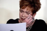 <p>NOV. 13, 2017 – Beverly Young Nelson, one of the accusers of Alabama Republican Roy Moore, reads her statement at a news conference, in New York. Nelson says Moore assaulted her when she was 16 and he offered her a ride home from a restaurant where she worked. Moore says the latest allegations against him are a “witch hunt.” (Photo: Richard Drew/AP) </p>