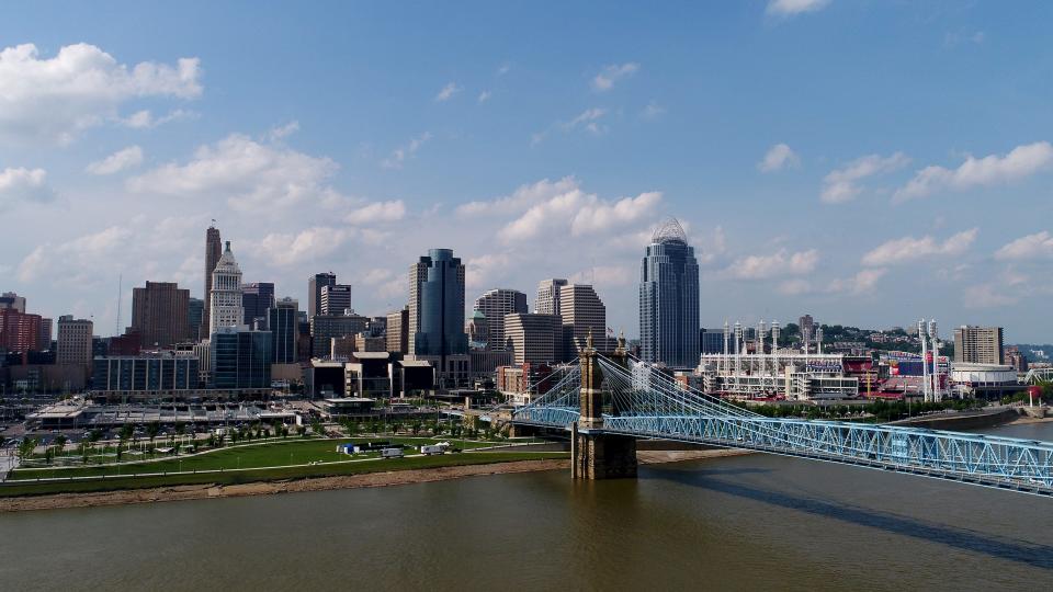 The Cincinnati skyline and Ohio River as seen on Wednesday, July 12, 2017.